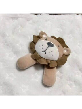 Lion-Themed Baby Security Blanket - White Plush With Brown Lion Head & Mane - 12
